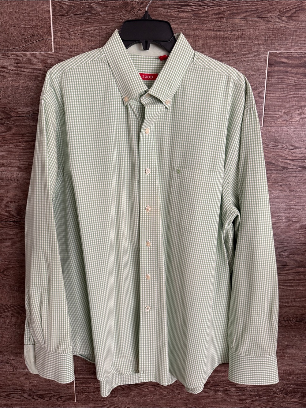 Izod Light Green Gingham Button-Down Dress Shirt